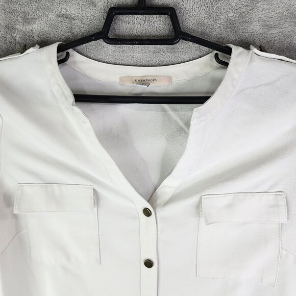 Womens White 41 Hawthorn Button-Up Blouse Polyester Roll-Up Sleeves Size S - Picture 4 of 11